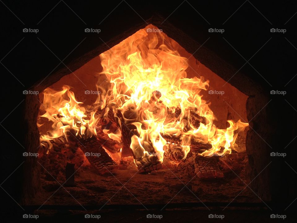 Raging Fire in Clay Oven, Ecuador.