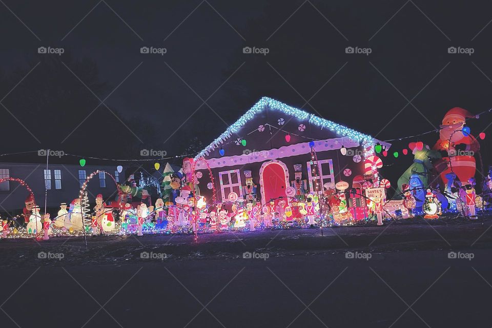 Nighttime Christmas display 