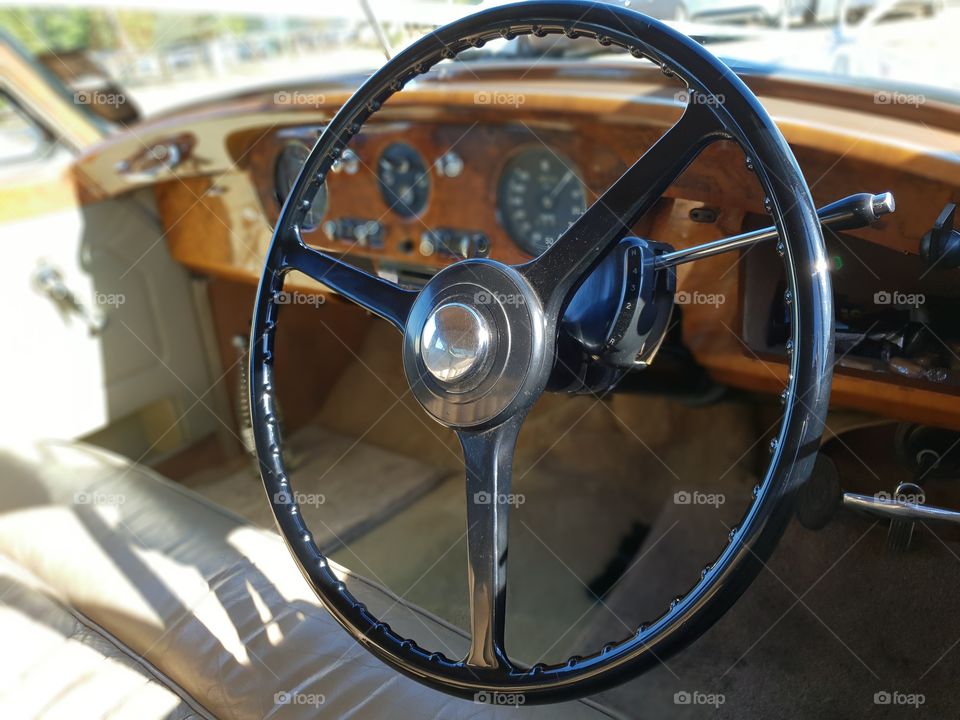 Rolls Royce wedding car interior dash and steering wheel