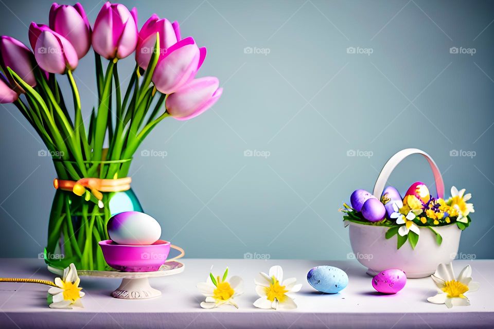 Easter, Easter feast, Easter eggs, colored eggs, Spring, Egg, white rabbit