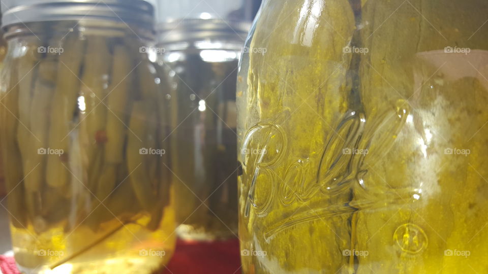 pickled beans and cucumbers