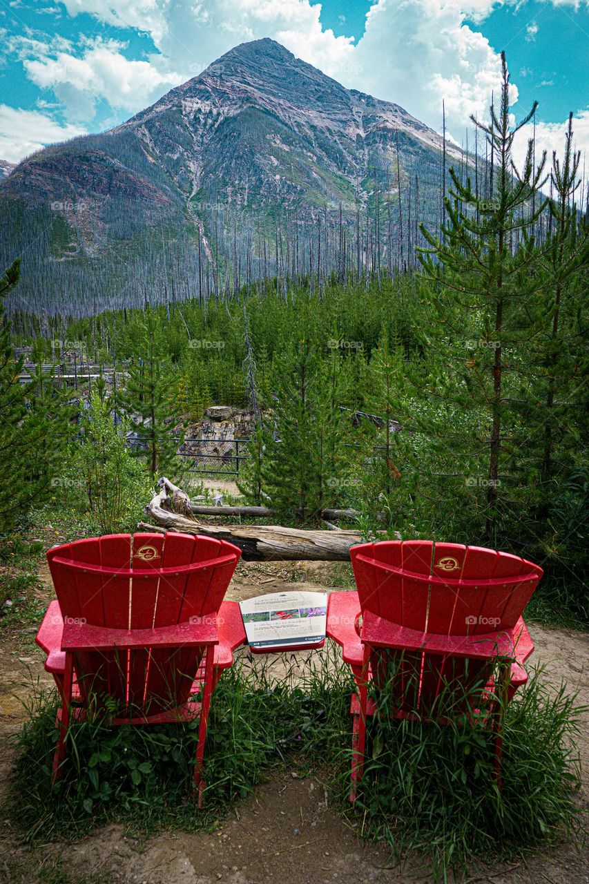 Red Adirondack Chairs in National Park: Canada