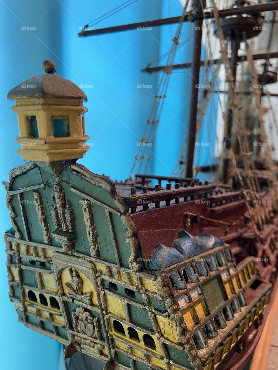 A model of a large sailing ship representing the golden age of discovery.