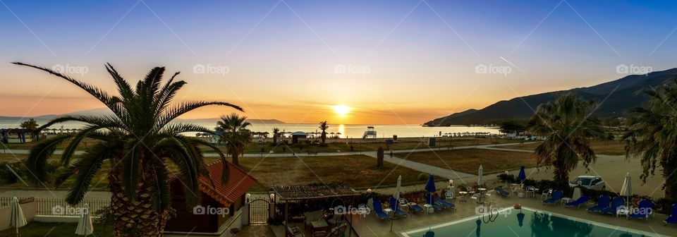 Beautiful sunset over the sea in Greece