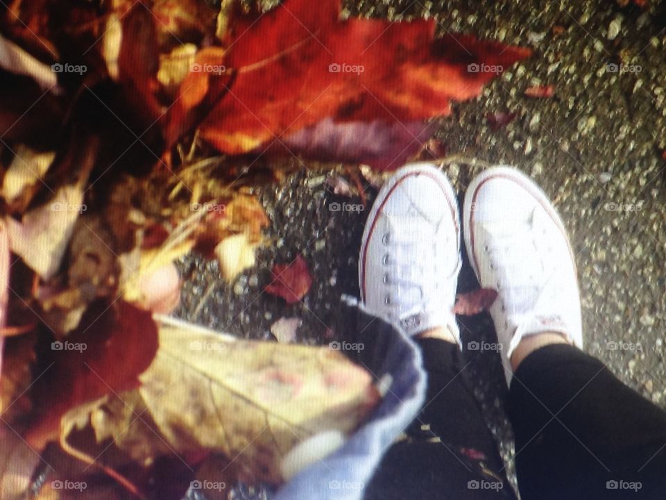 Standing in leaves. Fall
