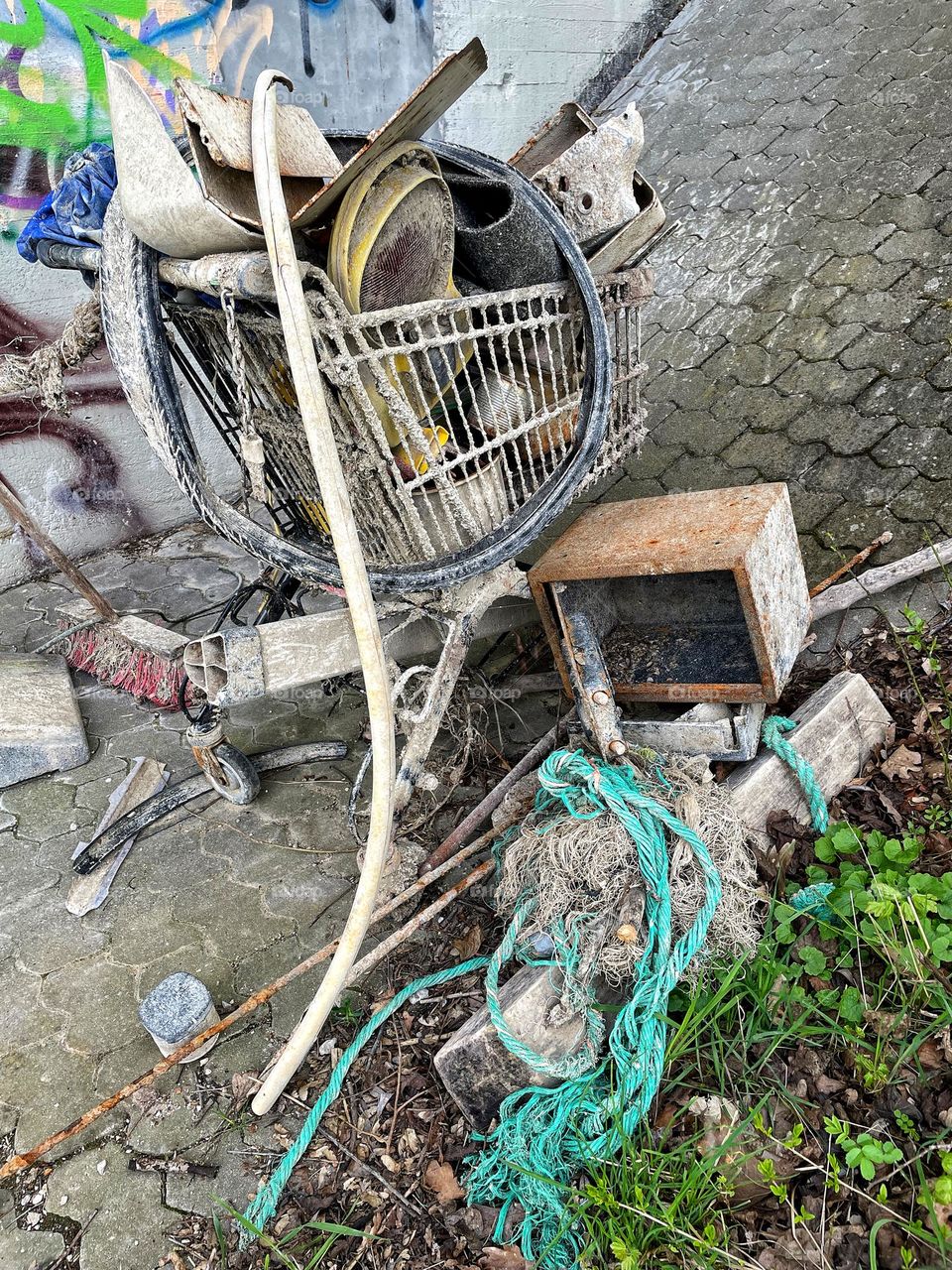 Close up of various garbage that has been pulled out of the water