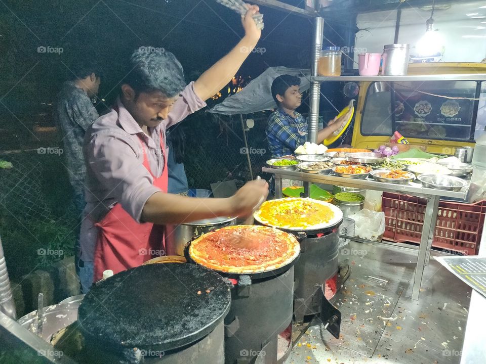 delicious pav bhaji in making on the streets of Bangalore, India