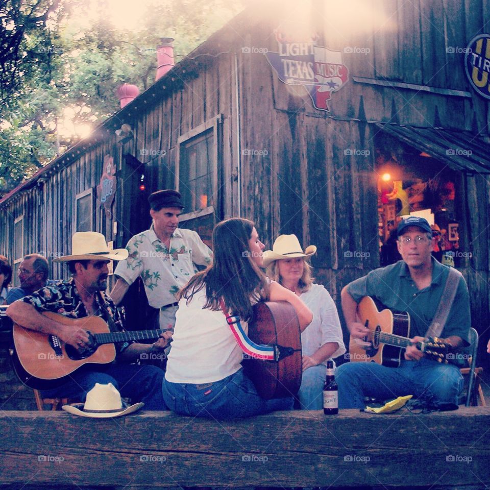 Playing country music in Luckenbach, Texas