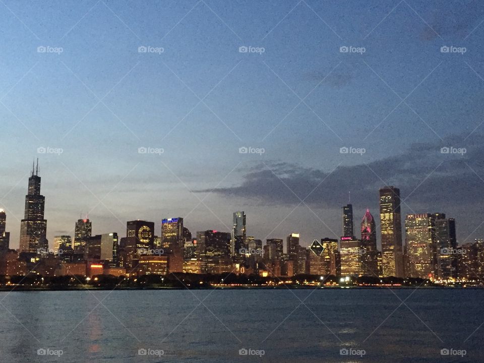Skyline Chicago. It's breathtaking at night, the lights stand along Lake Michigan like diamonds.