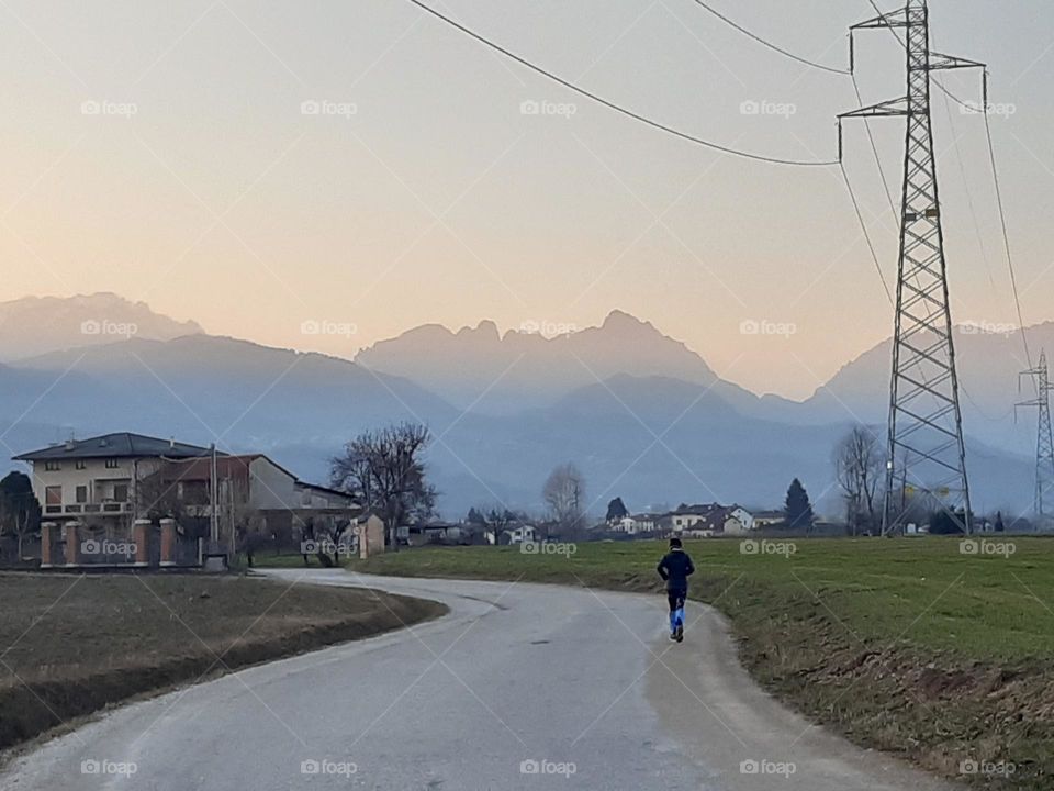 running at the sunset