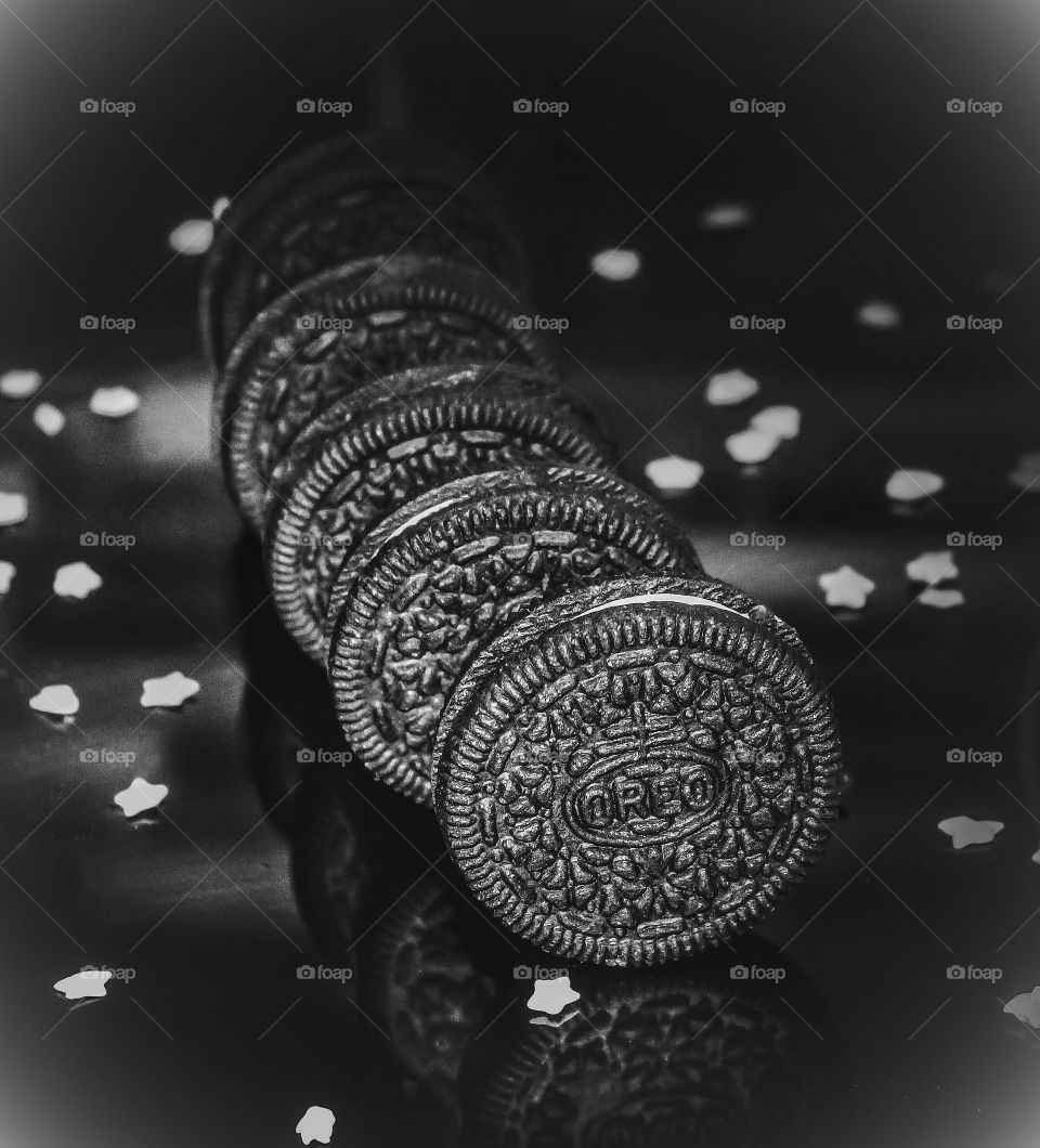 Reflection of delicious black and white dominos 