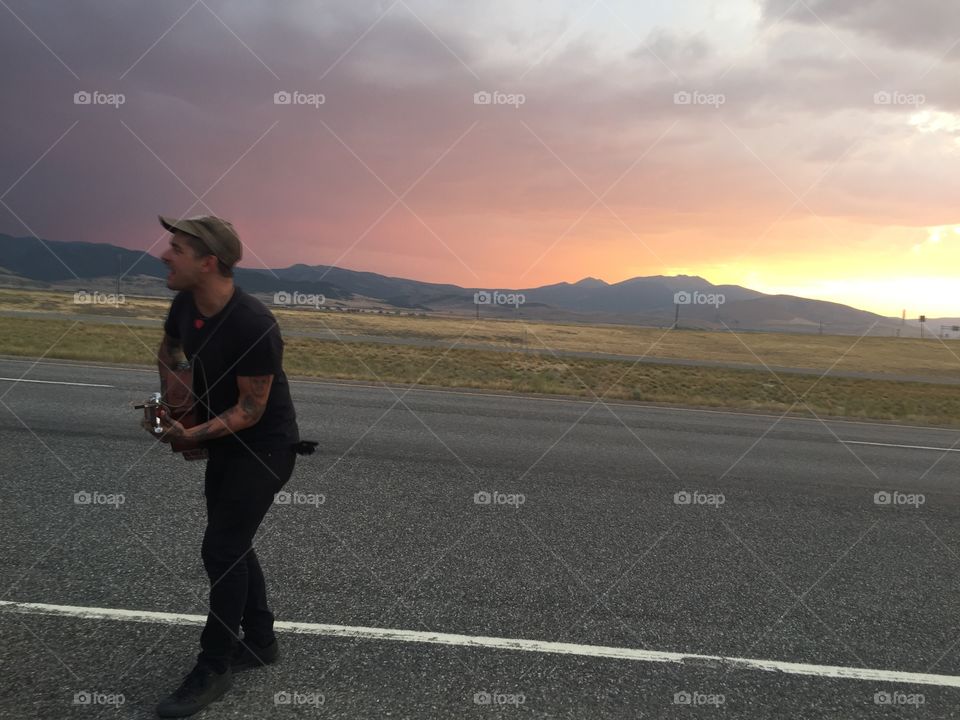 Landscape, Desert, Road, Sunset, People