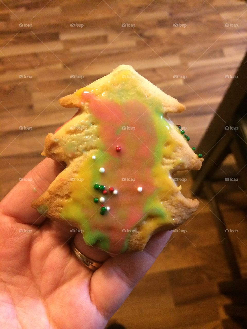 Toddlers first decorated Christmas cookie