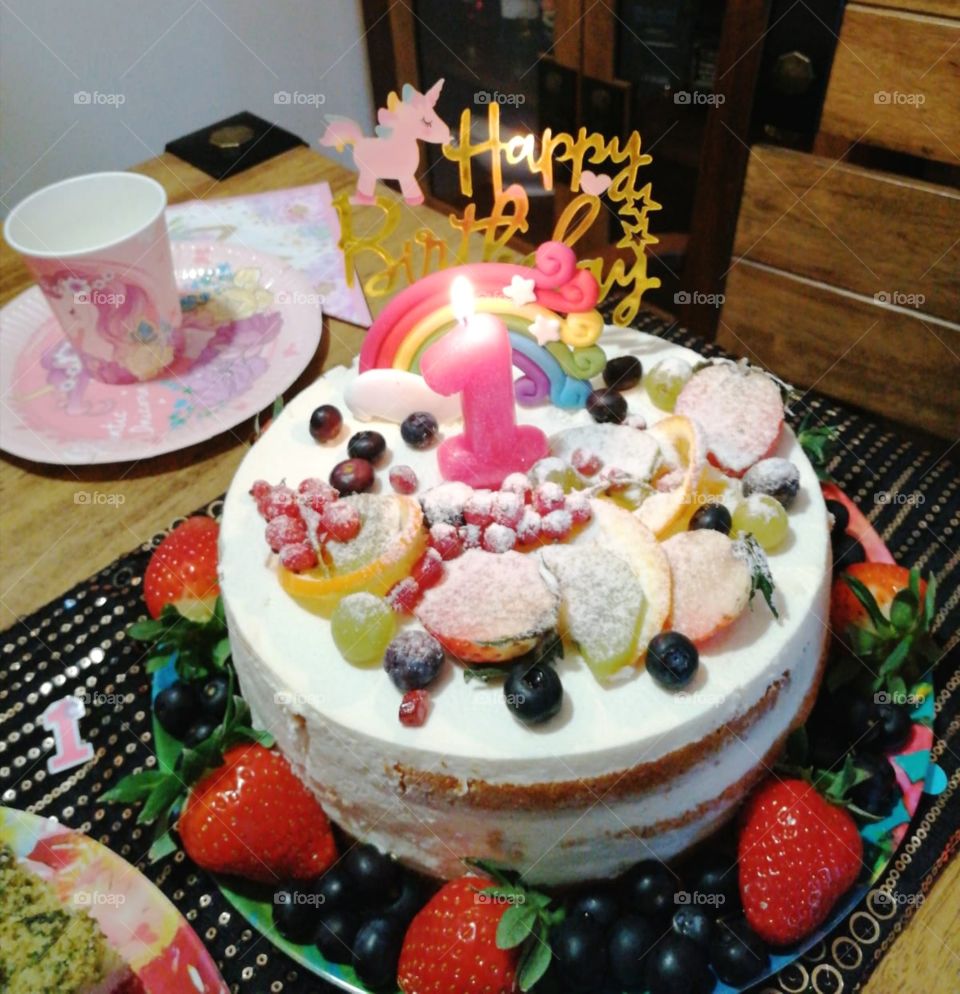 Birthday cake, one, rainbow