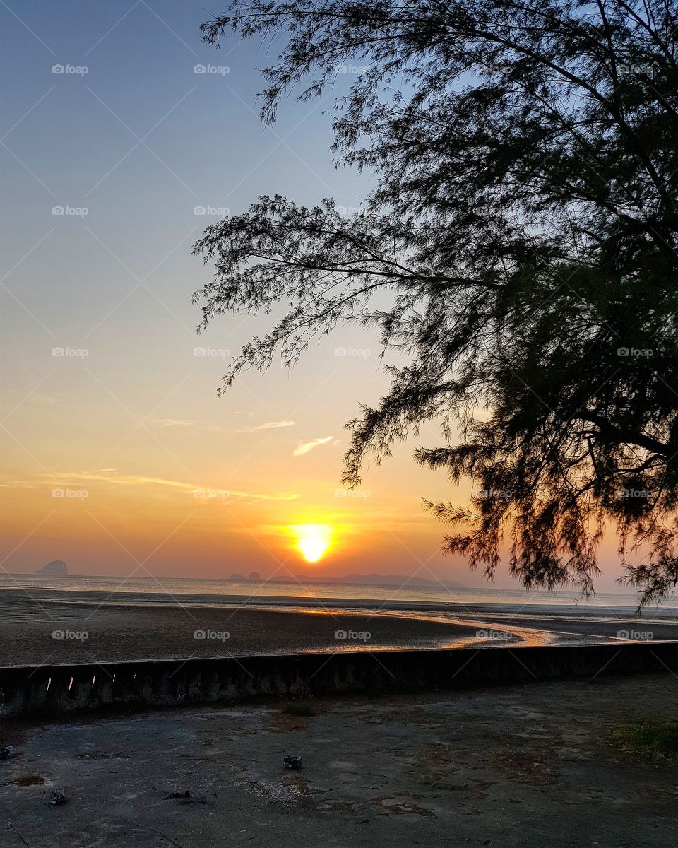 Beautiful sunset while low tide