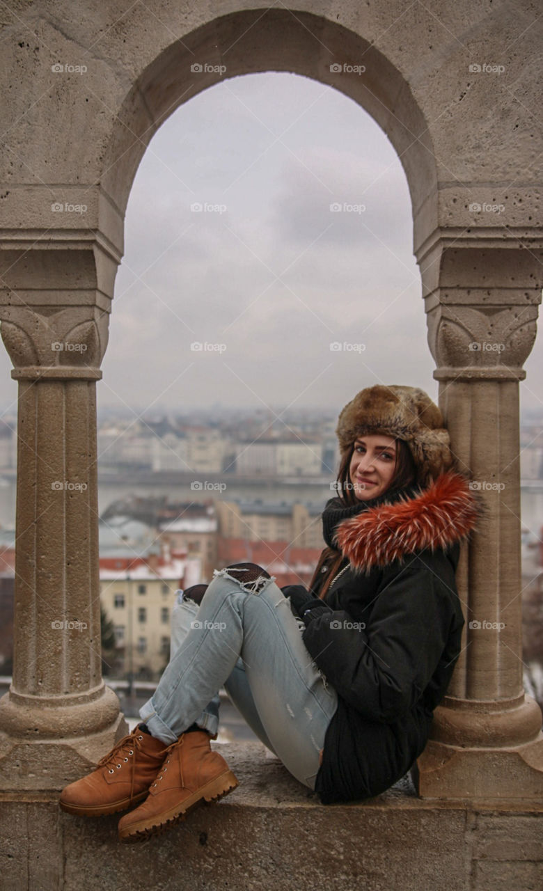 Framed portrait of a girl with an amazing view to Budapest in the background