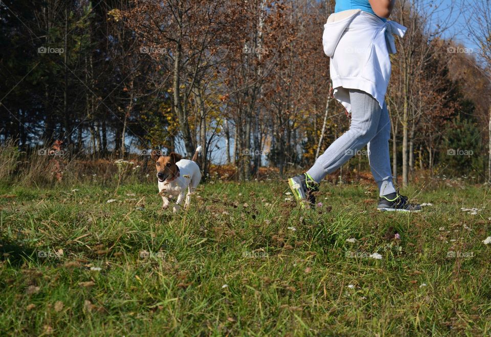 woman and dog walking