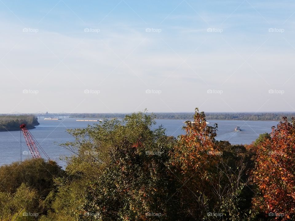 Barges on the River with Bridges in Background