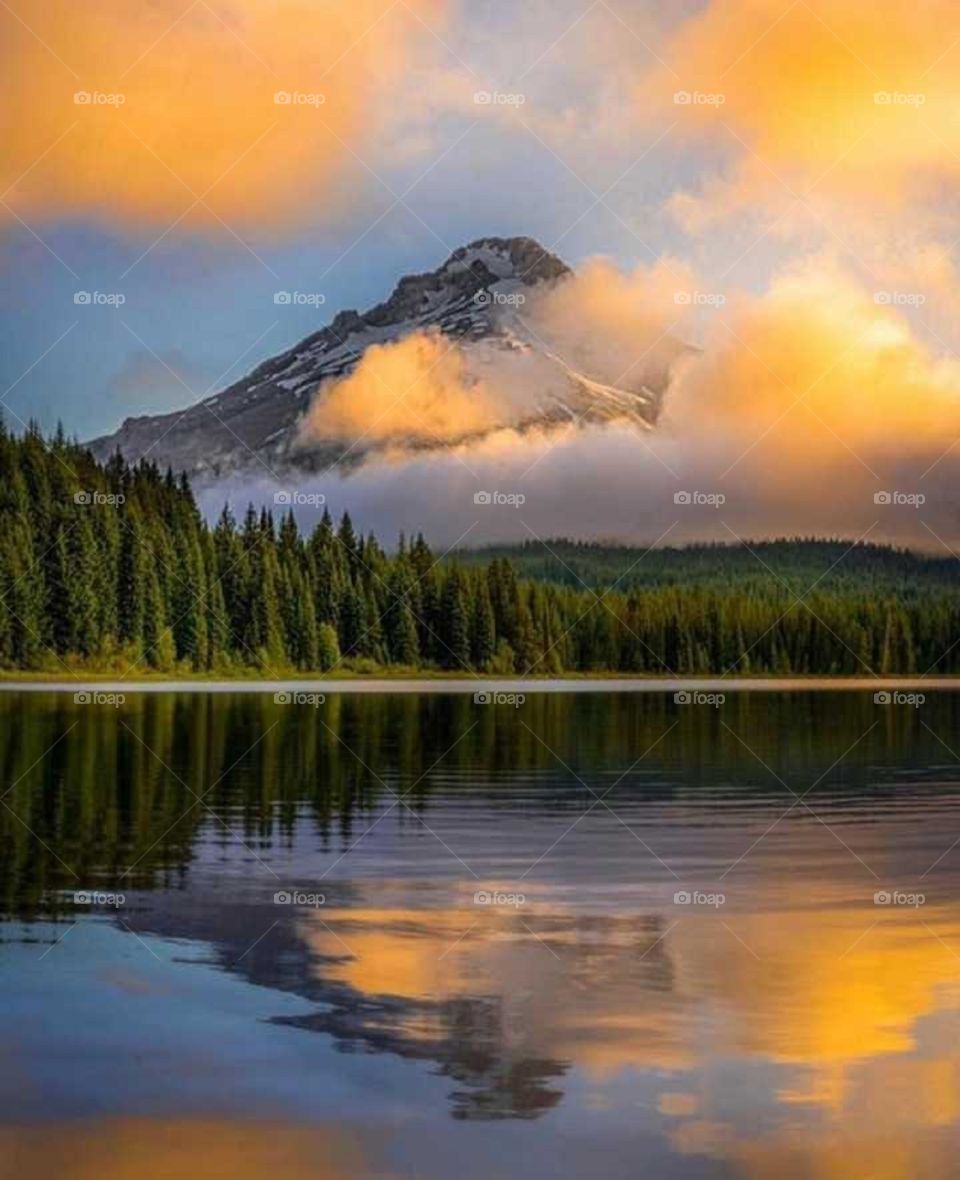 sunset with water and clouds