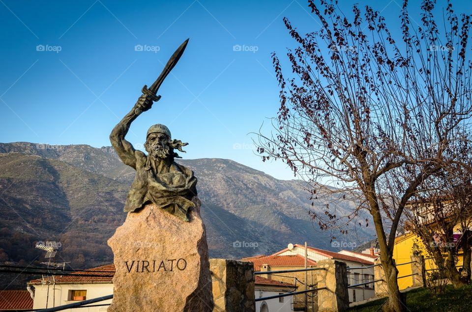 A statue of ancient warrior Viriato, who faced Roman Empire in Spain, placed at a small village in Cáceres 
