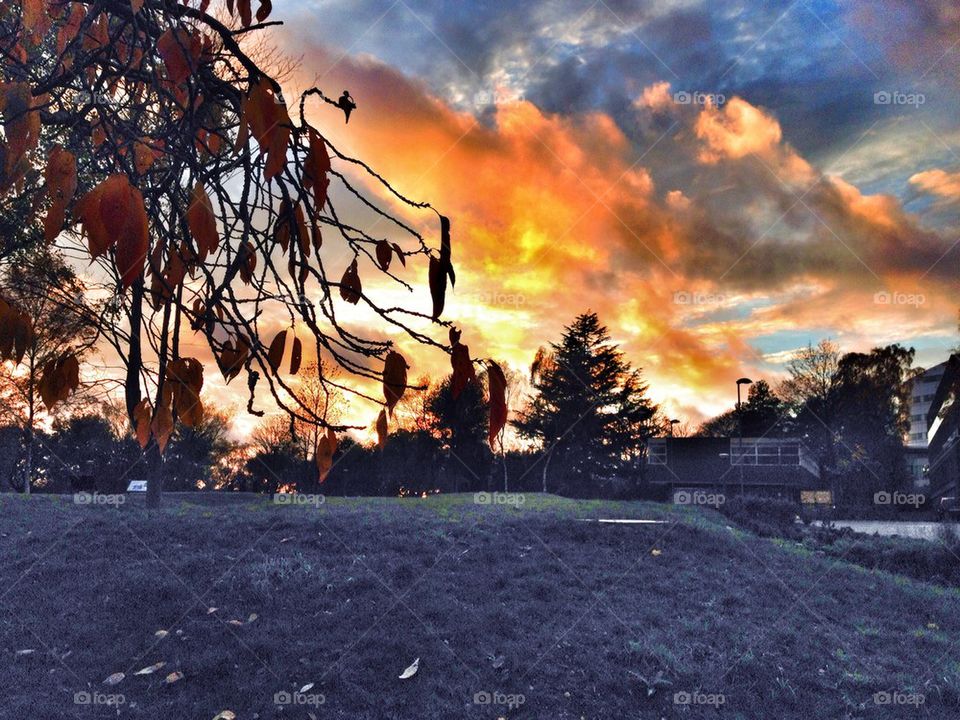 Cloudy autumn sunset