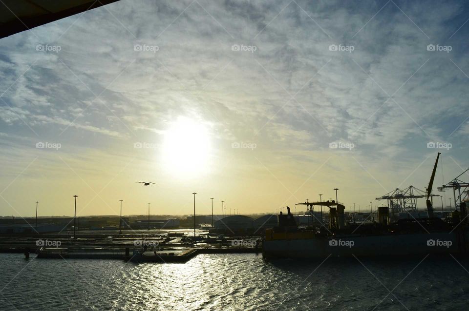 port at sunrise