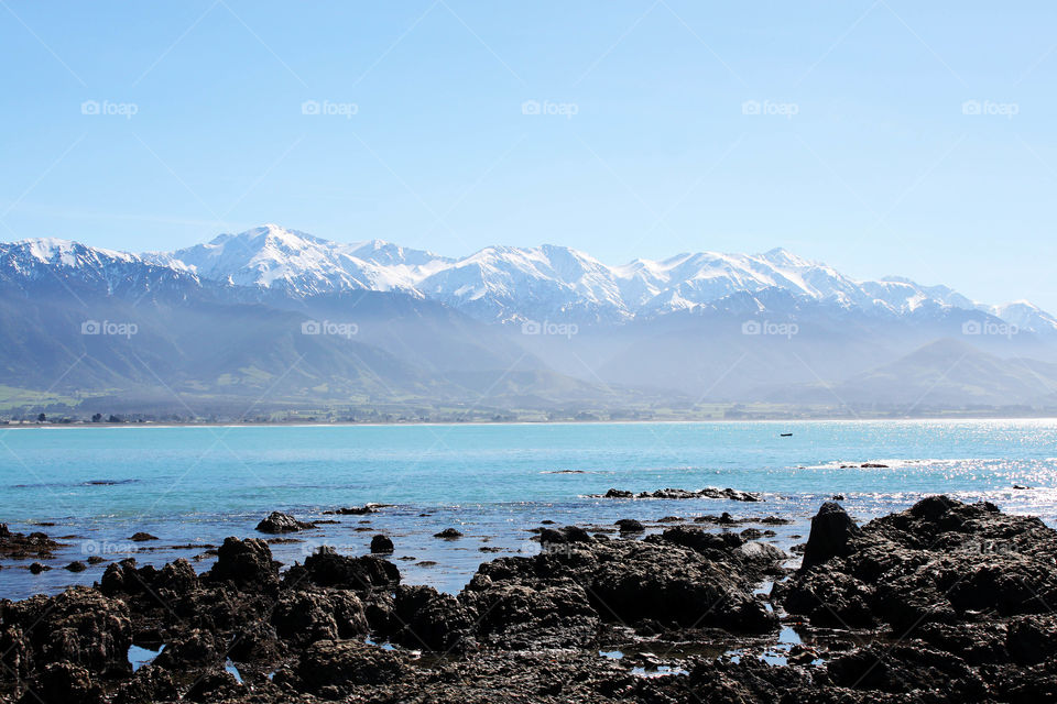 Distant view of snowy mountains