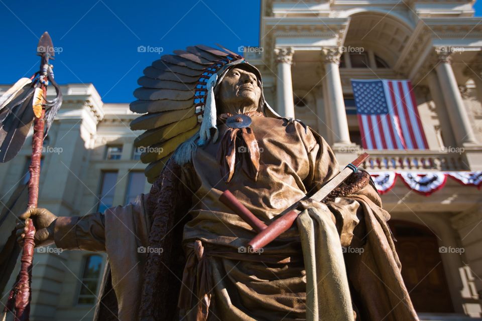 Chief Washakie Monument . Chief Washakie Monument outside the Wyoming State Capitol in Cheyenne, Wyoming.