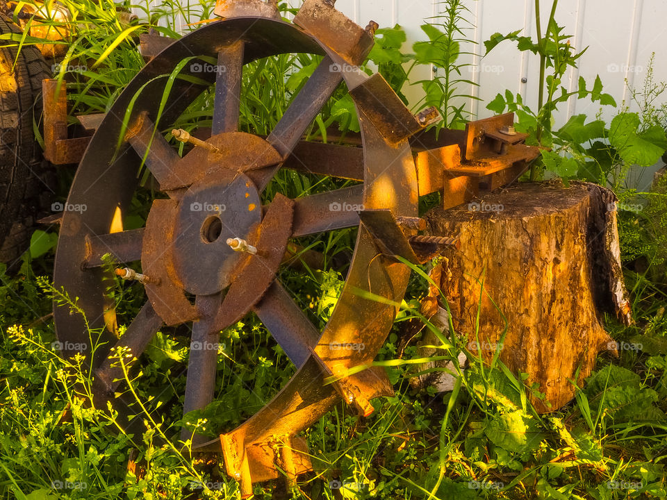 Wheel for a tractor made of rusty iron