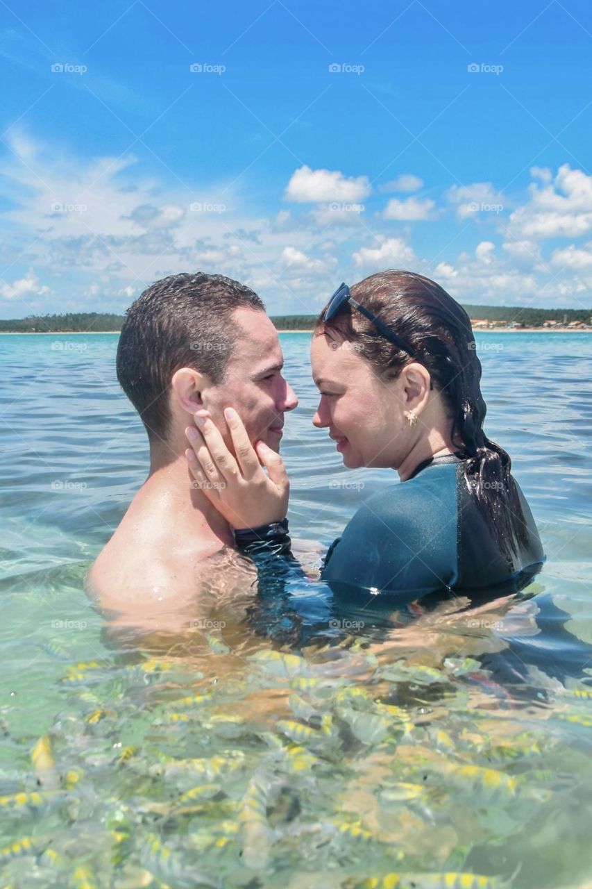 Couple close in a romantic kiss