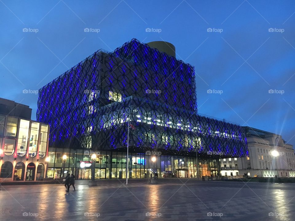 Library of birmingham at dusk 