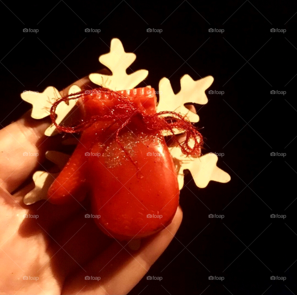 Tiny red glove made by my sister ❤️