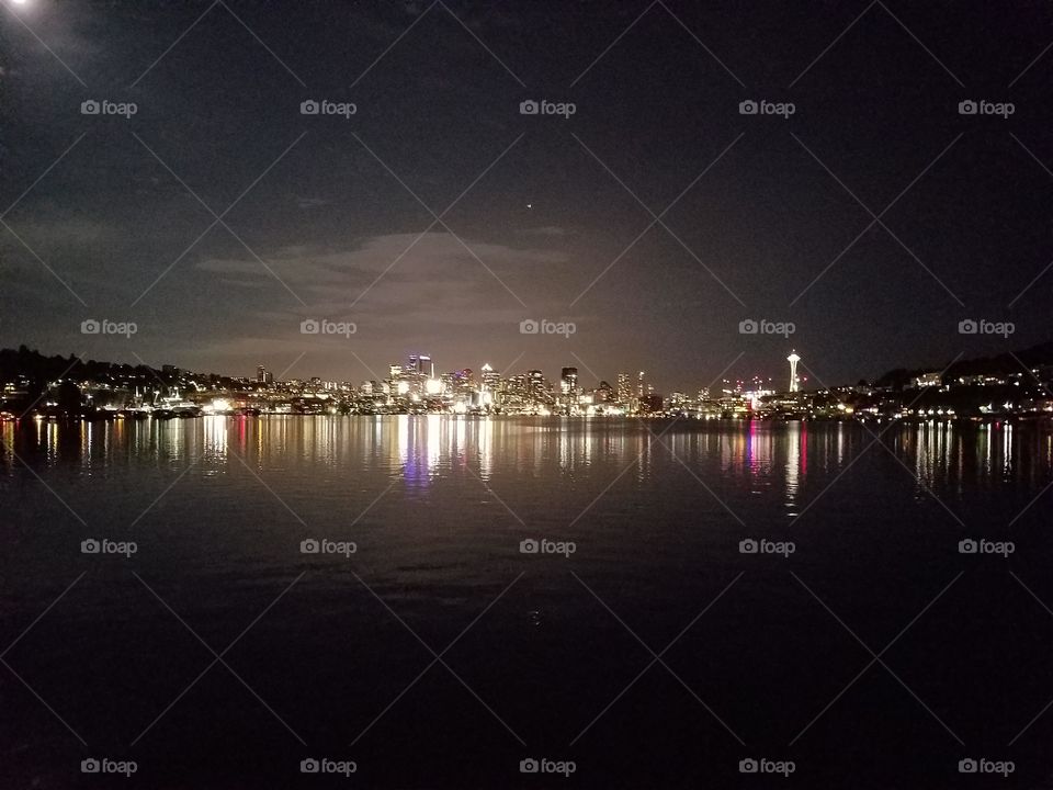 Downtown Seattle at night across Lake Union from Gasworks Park 5/20/2016