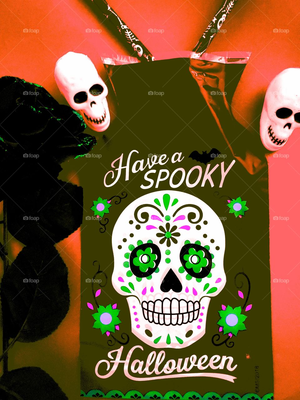 Dia de los muertos Happy Halloween flat lay