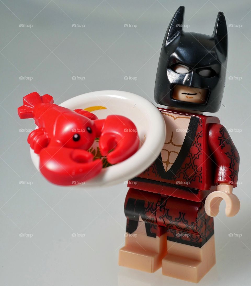 Lego batman with lobster breakfast
