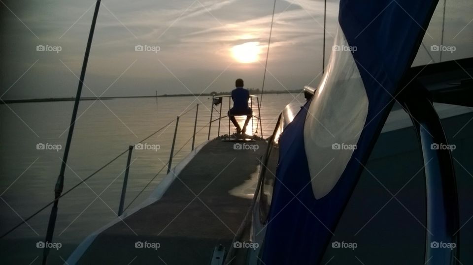 Sun down on the Solent . Sun going down