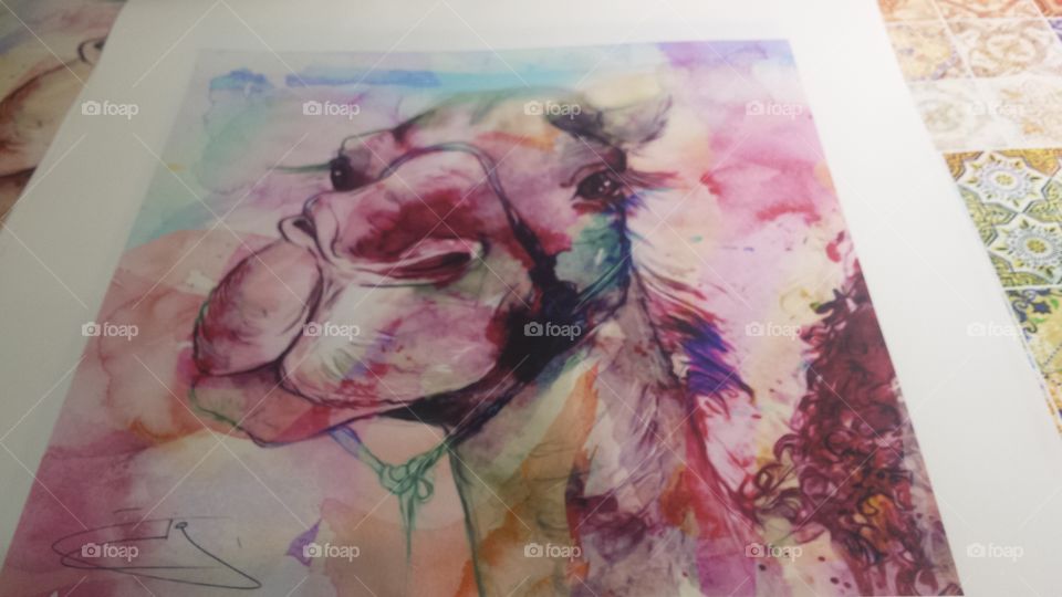 hand made painting  of camels