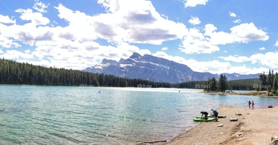 sunny day in Banff Alberta. Perfect way to spend the day doing water activities with family and friends.