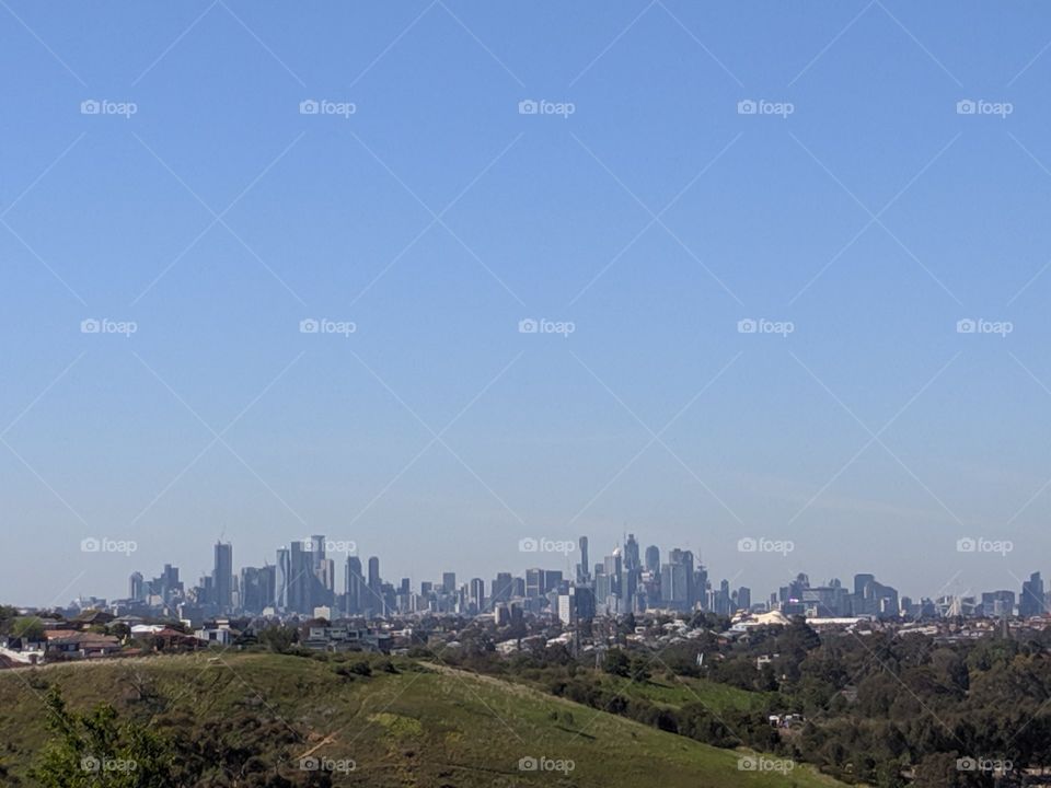 City skyline in the distance