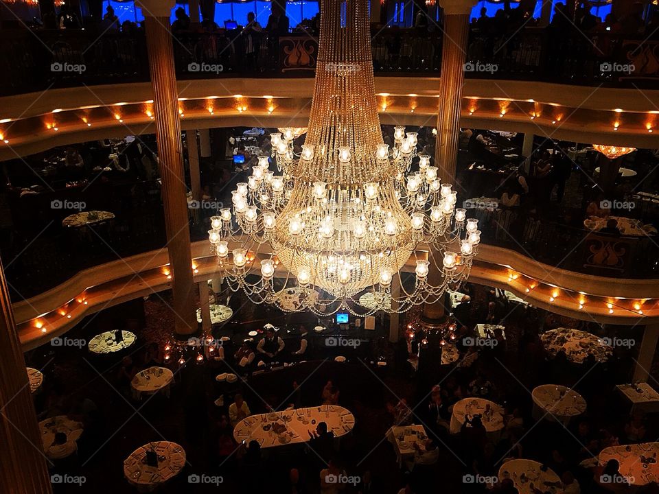 #ship #cruise #ligt #chandelier #restaurant
