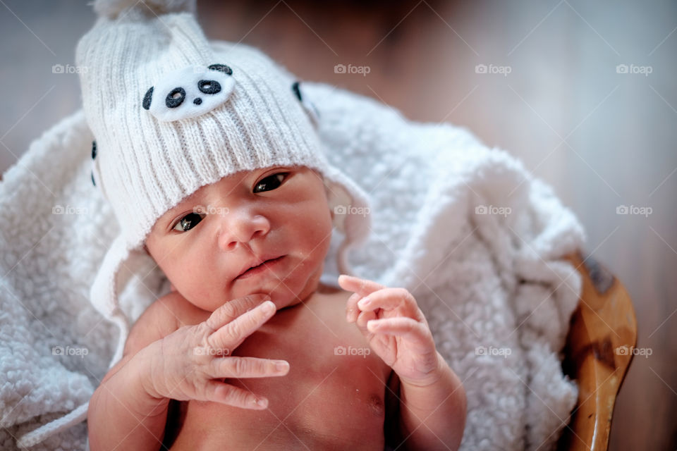 High angle view of newborn baby boy