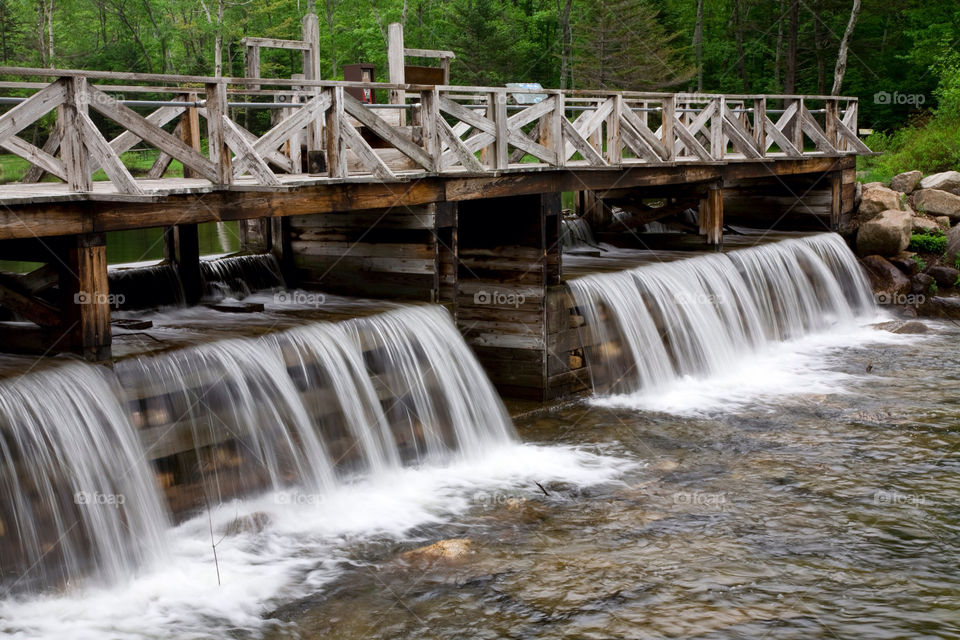 wood waterfall river bridge by lenswipe