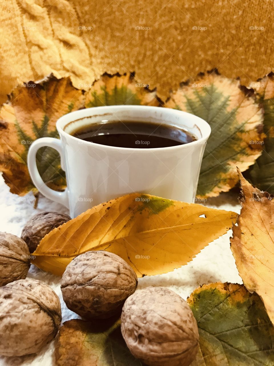 Cup of coffee in the autumn theme.