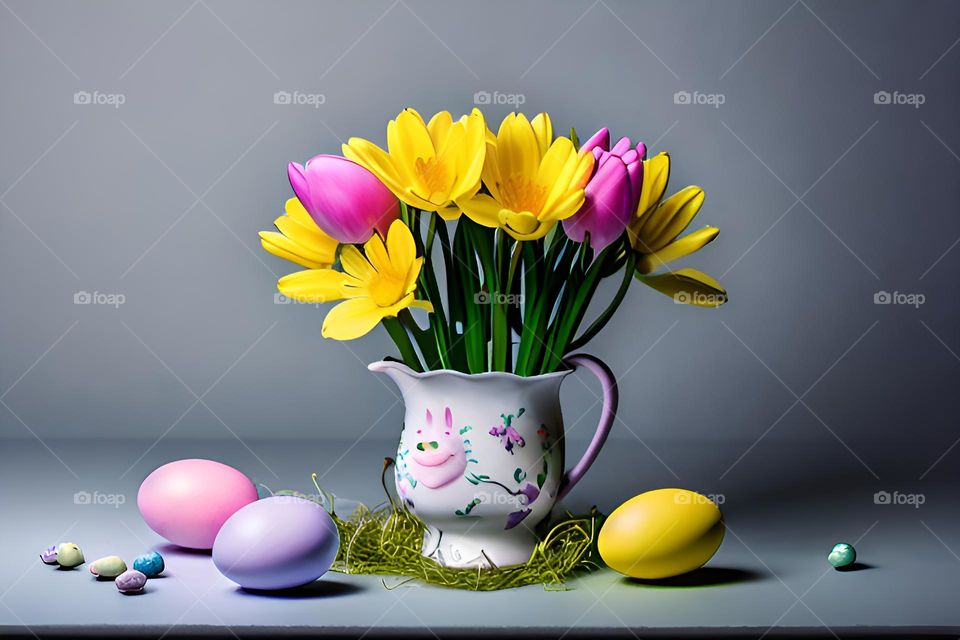 Easter, Easter feast, Easter eggs, colored eggs, Spring, Egg, white rabbit