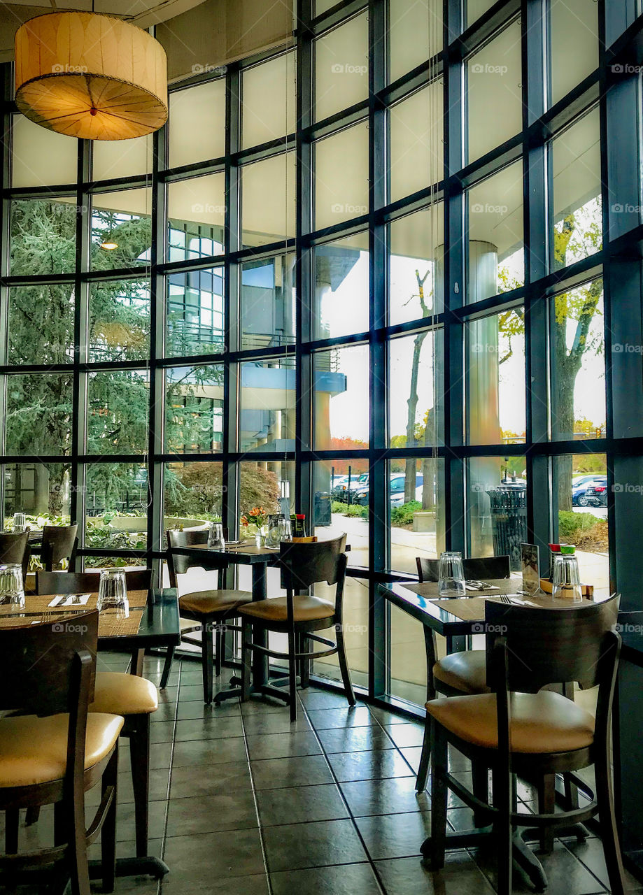 Thai restaurant with a window view 