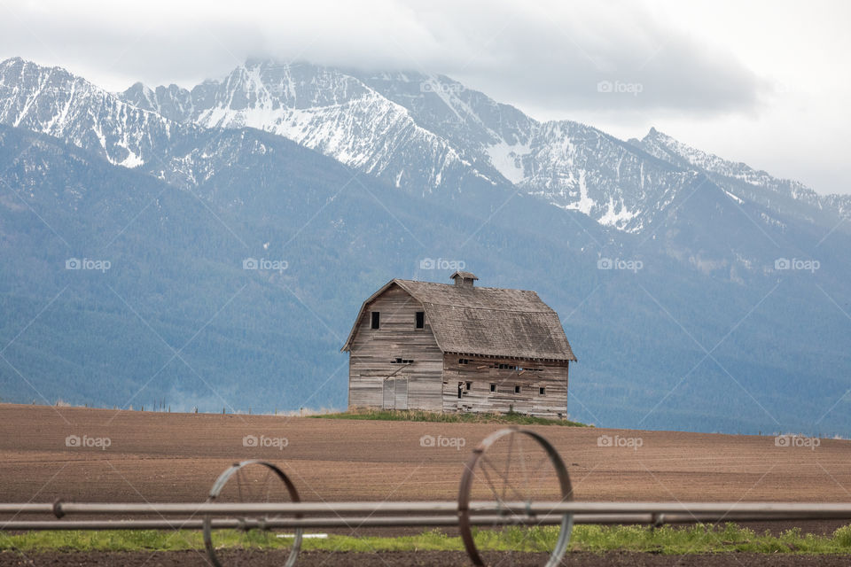 Old barn in rural Montana near the mountains. 