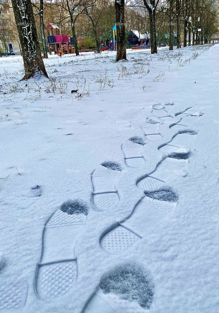 Boot prints in the snow