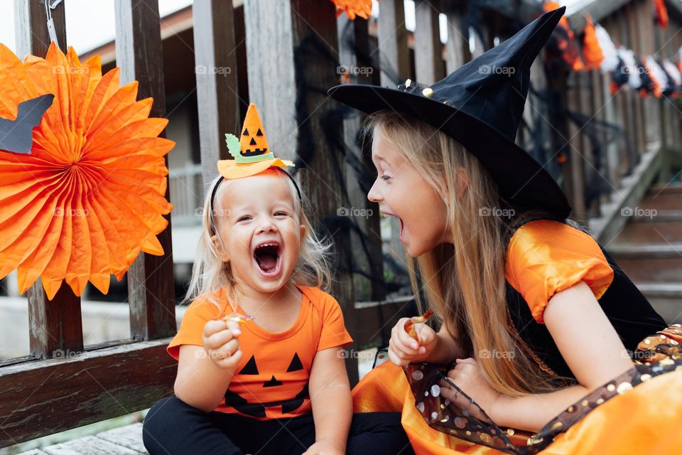 Kids celebrating Halloween outdoor 