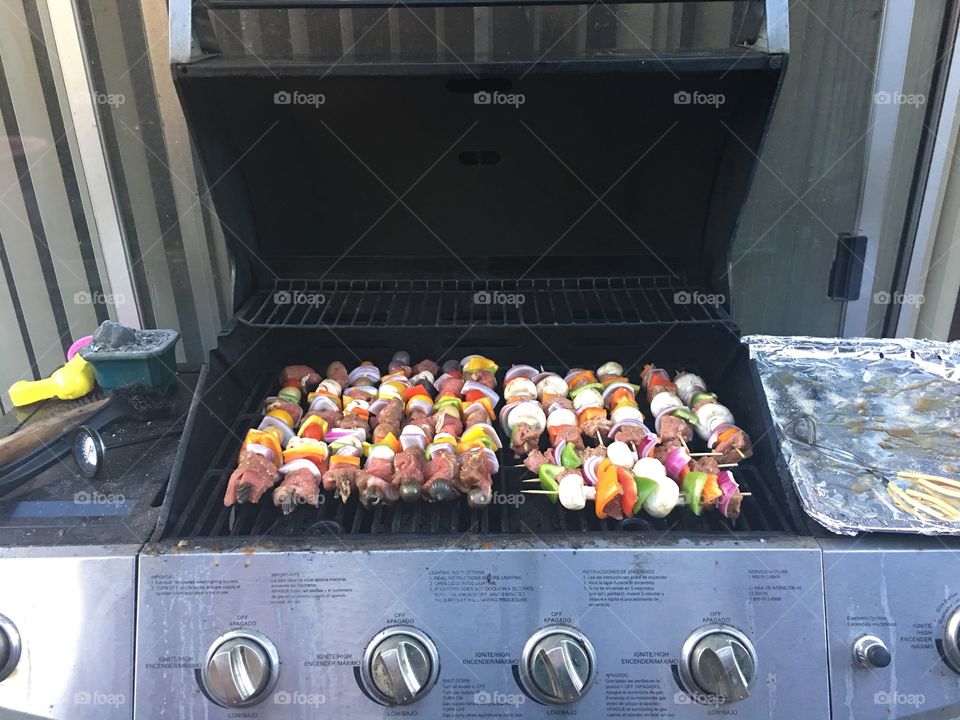 Shish kebab bbq cook off. Meat and veggies galore. 