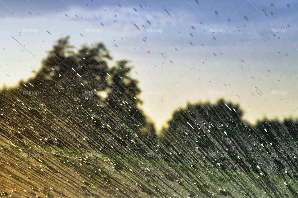 Raindrops on car window 